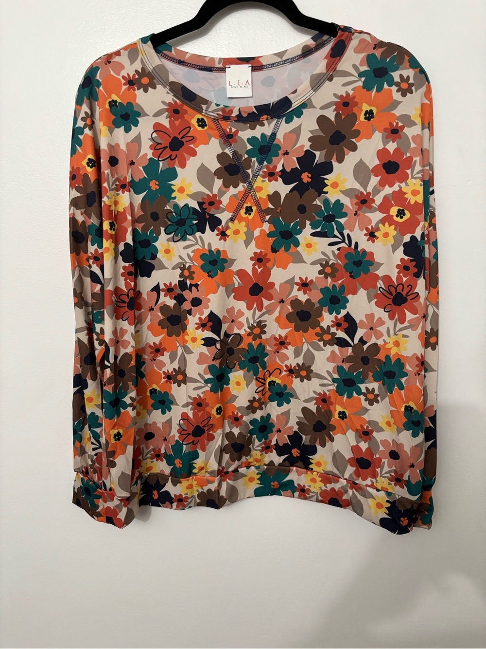 Floral Long Sleeve Top in Beige Multi-Color